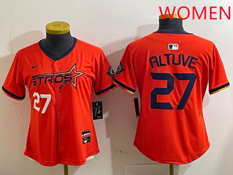 Women Houston Astros #27 Altuve Orange Three generations Joint Name 2025 Nike MLB Jersey style 4121->women mlb jersey->Women Jersey